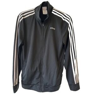 Adidas Track Jacket Boys XL Black White 3-Stripe Full Zip Mock Neck